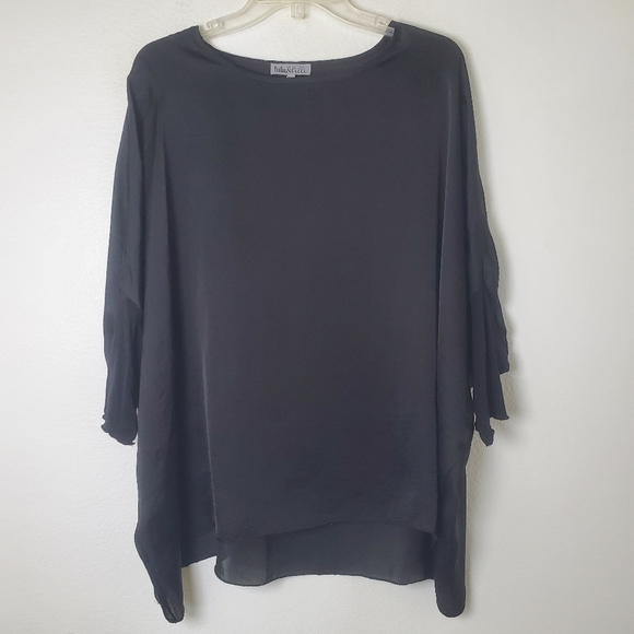 Tutu & Lilli Women's The Bella - Black Satin Dolman Top Batwing Blouse Tunic - Picture 10 of 11